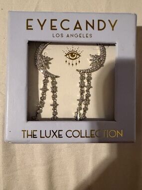 eye candy Silver Crescent Dangle Earrings with Crystal Chains